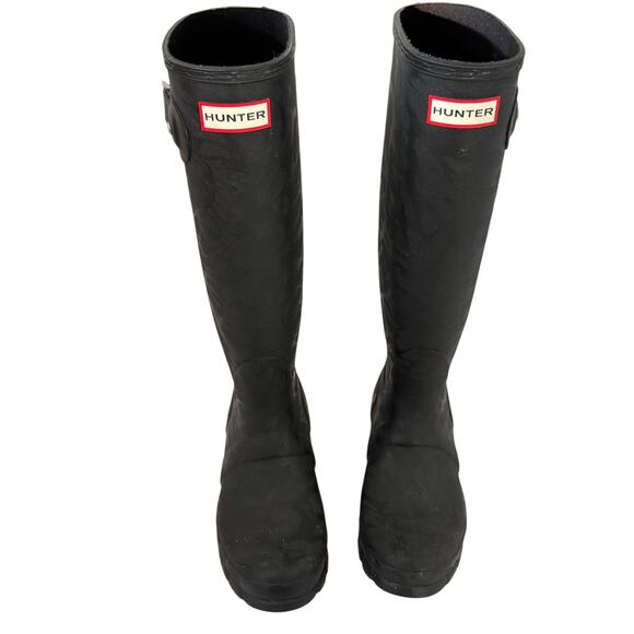 Women's Hunter Black Textured Pattern Tall Rain Boots Size Us 5 - Picture 1 of 8